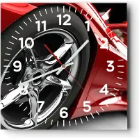 ARTTOR Wanduhr - Quadrat - Glasuhr - Sportwagen Rad Felge - 30x30cm - Schleichendes Uhrwerk - Lautlos - zum Aufhängen bereit - Dekoration Modern - Wanddekoration aus Glas - C4AC30x30-0454