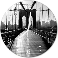 Tulup Glasuhr Wanduhr Küchenuhr Echt-Glas 30fi cm Brücke schwarz-weiß