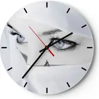 ARTTOR Wanduhr - Rund - Glasuhr - Schönheit Gesicht Mädchen Mode - 40x40cm - Schleichendes Uhrwerk - Lautlos - zum Aufhängen bereit - Dekoration Modern - Wanddekoration aus Glas - C3AR40x40-2159