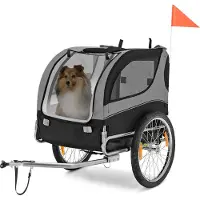 Goplus Haustieranhänger, Hundewagen mit 3 Eingängen, Sicherheitsfahne, Reflektoren, Schnellspannrädern, Transportbox für mittelgroße Hunde