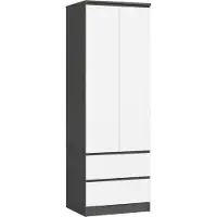 Akord Kleiderschrank S60 Graphitgrau 60 cm 2 Türen 2 Schubladen Regal Front Weiß B60 x H180 x T51 cm
