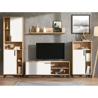 Homestyle4u 2528, TV Board Holz TV-Schrank Lowboard TV-Bank Sideboard Eiche Natur Weiß