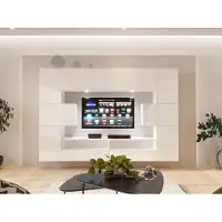 Fun-Möbel Mediawand Wohnwand 10 tlg - NEXI XL 16 - Weiss Hochglanz inkl. LED