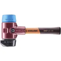 HALDER SIMPLEX Schonhammer Ø 60 mm Gummi schwarz / TPE-soft blau mit Standfuß kurzer Stiel mit Tempergussgehäuse
