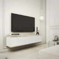 Masseno TV-Schrank VENEZIA 135 cm Fernsehschrank mit 2 Türen TV-Lowboard für Wohnzimmer Modern 135x32x30 cm Weiß / Weiß