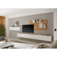 Empinio24 Wohnwand 400 cm Eiche Weiss 4-teilig Nr 13 BOSTON + Beleuchtung