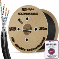 HB-DIGITAL CAT 7 Erdverlegekabel Doppelmantel S/FTP PVC + LLDPE AWG23 Außenbereich 250m