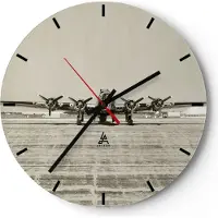 ARTTOR Wanduhr - Rund - Glasuhr - Flugzeug alt Bomber - 30x30cm - Schleichendes Uhrwerk - Lautlos - zum Aufhängen bereit - Dekoration Modern - Wanddekoration aus Glas - C3AR30x30-4184