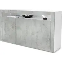 Vladon Sideboard Valencia, Germany, Kommode mit 3 Türen und 1 offenem Fach, Weiß matt/Beton Oxid Optik/Beton Oxid Optik (155 x 92 x 40 cm)