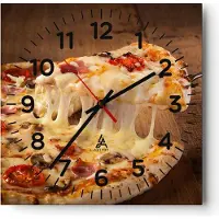 ARTTOR Wanduhr - Quadrat - Glasuhr - Pizza Käse Tomaten - 40x40cm - Schleichendes Uhrwerk - Lautlos - zum Aufhängen bereit - Dekoration Modern - Wanddekoration aus Glas - C4AC40x40-3784