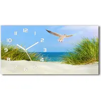 Tulup Wanduhr aus Glas – 60x30 cm - Glasbild - Glasuhr - Gehärtetes Glas - weisse-zeiger - Möwe am Strand