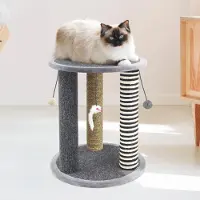 Markenlos Kratzbaum für Katzen - Interaktives Spielzeug - 3 Säulen - Grau