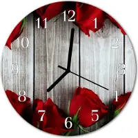 Tulup Glasuhr Wanduhr Küchenuhr Echt-Glas 30fi cm Rosen Bretter rot