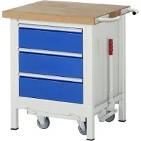 RAU Mobile absenkbare Werkbank mit 3 Schubladen - Teilauszug - 180:3 - 880 x 750 x 700 mm (HxBxT) - Traglast 1.250 kg - Buche