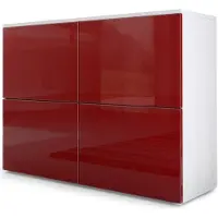 Vladon Sideboard Rova, Germany, Kommode mit 4 Türen, Weiß matt/Bordeaux Hochglanz (92 x 72 x 35 cm)
