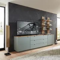 Lomadox TV Sideboard Set mit Wandregalen Fernsehschrank grün mit Eiche, Breite 240 cm CUST-36