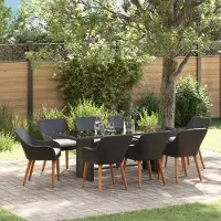 vidaXL Desgin 9-teiliges Garten Essset Schwarzes Poly-Rattan - Gartentische 3261622