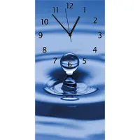 Wallario Design Wanduhr Wassertropfen im blauen Wasser aus Echtglas, Größe 30 x 60 cm