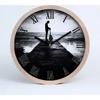 Tulup Holzuhr 30fi cm wanduhr - schwarze Spitzen - Gitarrist auf dem Pier