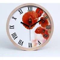 Tulup Holzuhr 30fi cm wanduhr - schwarze Spitzen - Mohnblumen