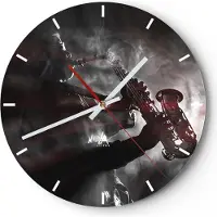 ARTTOR Wanduhr - Rund - Glasuhr - Musiker Saxophonist Schwarz - 30x30cm - Schleichendes Uhrwerk - Lautlos - zum Aufhängen bereit - Dekoration Modern - Wanddekoration aus Glas - C3AR30x30-4276