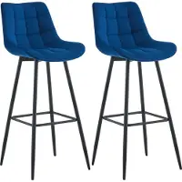 DELUKE Barhocker 2er Set SYDNEY - Blau, Samt | Barhocker mit Lehne Barstuhl Tresenhocker Tresenstuhl Kneipenhocker Kneipenstuhl