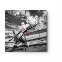 ARTTOR Wanduhr - Quadrat - Glasuhr - An-2 Flugzeug Schwarzweiß - 40x40cm - Schleichendes Uhrwerk - Lautlos - zum Aufhängen bereit - Dekoration Modern - Wanddekoration aus Glas - C3AC40x40-4228