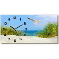 Tulup Wanduhr aus Glas – 60x30 cm - Glasbild - Glasuhr - Gehärtetes Glas - schwarze-zeiger - Möwe am Strand