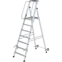 MUNK Günzburger Steigtechnik MUNK Aluminium-Stehleiter mit Rollen und Griff 7 Stufen