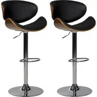 Beliani Barhocker Schwarz und Silber Kunstleder Höhenverstellbar Drehbar mit Hoher Rückenlehne Holzoptik Metallgestell Fußstütze Retro Kücheninsel