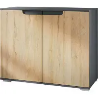 Vladon Kommode Sylt V3, Moderner Küchenschrank mit 2 großen Türen Anthrazit matt / Eiche Natur (92,5 x 75.5 x 35)