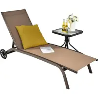 KOMFOTTEU Sonnenliege mit Rädern & Verstellbarer Rückenlehne, Gartenliege atmungsaktive, Strandliege auf Rädern bis 150 kg, Relaxliege Liegestuhl für Garten, Balkon, Terrasse (Braun)