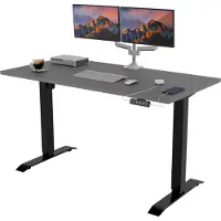 Pokar Höhenverstellbarer Schreibtisch Höhenverstellbar Elektrisch Bürotisch mit Tischplatte, Größe:140x80, Farbe:Dunkelgrau