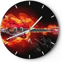 ARTTOR Wanduhr - Rund - Glasuhr - Instrument Flammen Saiten - 40x40cm - Schleichendes Uhrwerk - Lautlos - zum Aufhängen bereit - Dekoration Modern - Wanddekoration aus Glas - C3AR40x40-0201