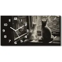 Tulup Wanduhr aus Glas – 60x30 cm - Glasbild - Glasuhr - Gehärtetes Glas - weisse-zeiger - Katzen durch das Fenster