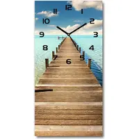 Tulup Wanduhr aus Glas – 30x60 cm - Glasbild - Glasuhr - Gehärtetes Glas -Hölzerner Pier