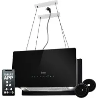 KKT Kolbe Dunstabzugshaube 60 cm 764 cbm/h Umluft | Smart WLAN WiFi App | Inselhaube freihängend | Deckenmontage | Edelstahl | Schwarz Glas | LED-Beleuchtung | Nachlaufautomatik | CUBE60S