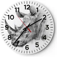 ARTTOR Wanduhr - Rund - Glasuhr - Nashorn Porträt Grafik - 40x40cm - Schleichendes Uhrwerk - Lautlos - zum Aufhängen bereit - Dekoration Modern - Wanddekoration aus Glas - C4AR40x40-4378