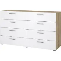 Ebuy24 Pepe Kommode 8 Schubladen Eichenstruktur-Nachbildung, weiß hochglanz.