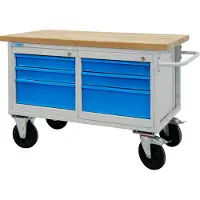 Proregal Mobile Werkbank Rhino mit 6 Schubladen | HxBxT 83x130x60cm | Traglast 500kg | Lichtgrau/Lichtblau