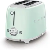 Smeg Edelstahl Toaster 2 Scheiben 6 Modi, Hochglanz, Auftaufunkton, 2 lange Schlitze, für 2 Scheiben, 950,00 W, Auftauen, Rösten, Stopp - Türkis