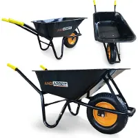 ANDIARBEIT Schubkarre 100L, Blechwanne, 220kg Tragkraft, ergonomische Griffe, ideale Hebelwirkung - perfekt für schwere Outdoorarbeiten schwarz|AND-3