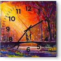 ARTTOR Wanduhr - Quadrat - Glasuhr - Wald Baum Natur - 30x30cm - Schleichendes Uhrwerk - Lautlos - zum Aufhängen bereit - Dekoration Modern - Wanddekoration aus Glas - C4AC30x30-3965