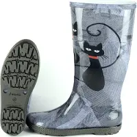 Demar Damen Mädchen Gummistiefel Regenstiefel Langschaft Gartenschuhe Wasserdicht Mit Katzen-Motiv 41
