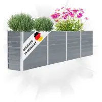DELUKE Hochbeet für Garten OSKAR Grau | 320x40x77cm | Verzinkter Stahl | Wetterfest | Gartenbeet Kräuterbeet Blumenbeet Beet hoch Frühbeet für Garten Gemüsebeet