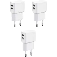 Wicked Chili 3er Set Dual USB Ladegerät 12W / 2400mA Pro Series Universal Netzteil geeignet für Handy, Watch, Powerbank und Bluetooth Speaker, 2-Fach USB Netzadapter (Netzstecker 90°, 2-Fach USB)
