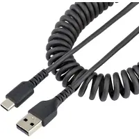 StarTech.com .com 1m USB-A zu USB-C-Schnellladekabel, Laden und Synchronisieren, 3A, USB 2.0, TPE-Mantel mit Aramidfaser - Robustes USB Spiral Ladekabel, 1 m, USB A, USB C, USB 2.0, 0,48 Gbit/s, Schwarz