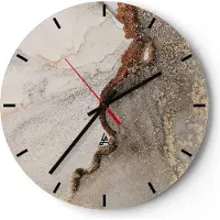 ARTTOR Wanduhr - Rund - Glasuhr - Stein Sand Abstraktion - 40x40cm - Schleichendes Uhrwerk - Lautlos - zum Aufhängen bereit - Dekoration Modern - Wanddekoration aus Glas - C3AR40x40-4778