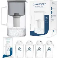 Wessper Glasfilterkanne 3,3l Schwarz + 5x aquaclassic Filter