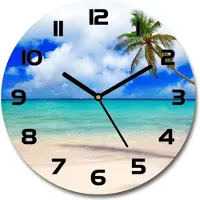 Tulup Wanduhr aus Glas 30fi Glasbild Glasuhr Gehärtetes Glas - schwarze-zeiger - Caribbean beach